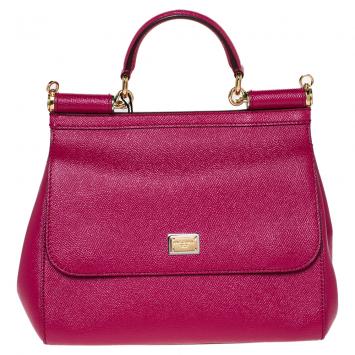 Pre Owned Dolce & Gabbana Fuchsia Leather Medium Miss Sicily Bag