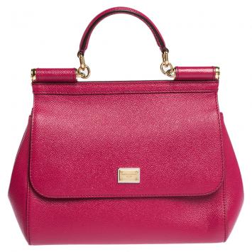 Pre Owned Dolce & Gabbana Fuchsia Leather Medium Miss Sicily Bag