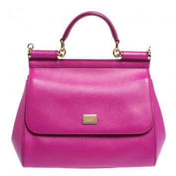 Pre Owned Dolce & Gabbana Pink Leather Medium Miss Sicily Bag