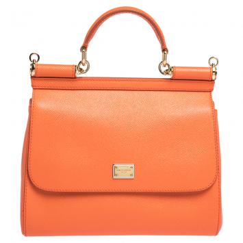 Pre Owned Dolce & Gabbana Orange Leather Medium Miss Sicily Bag