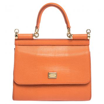 Pre Owned Dolce & Gabbana Orange Iguana Embossed Leather Small Miss Sicily Bag