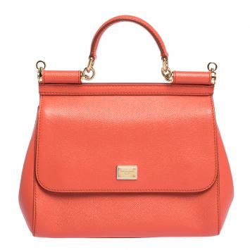 Pre Owned Dolce & Gabbana Orange Leather Medium Miss Sicily Bag