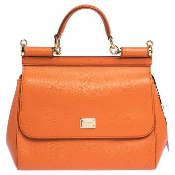 Pre Owned Dolce & Gabbana Orange Leather Small Miss Sicily Bag