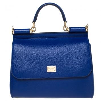 Pre Owned Dolce & Gabbana Blue Leather Medium Miss Sicily Bag