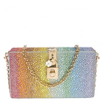 Pre Owned Dolce & Gabbana Multicolor Heat-Applied Rhinestones Dolce Box Clutch