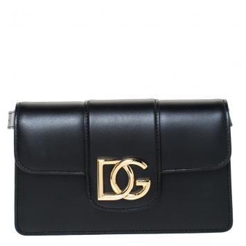 Pre Owned Dolce & Gabbana Black Leather DG Millenials Belt Bag