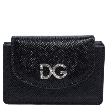 Pre Owned Dolce & Gabbana Black Leather DG Millennial Flap Card Holder