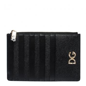Pre Owned Dolce & Gabbana Black Leather DG Rhinestone Card Holder