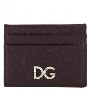 Pre Owned Dolce & Gabbana Black Leather Crystal DG Card Holder