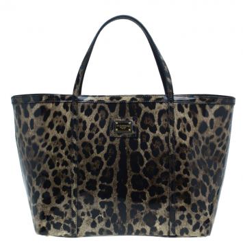 Pre Owned Dolce and Gabbana Leopard Print Leather Miss Escape Tote Bag