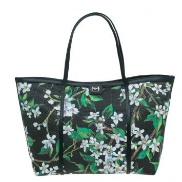 Pre Owned Dolce and Gabbana Black Floral Print Canvas Escape Shopper Tote Bag