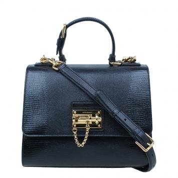 Pre Owned Dolce and Gabbana Black Iguana Leather Monica Tote Bag