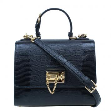 Pre Owned Dolce and Gabbana Black Iguana Leather Monica Tote Bag