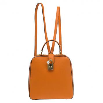 Pre Owned Dolce and Gabbana Orange Leather Rosaria Backpack