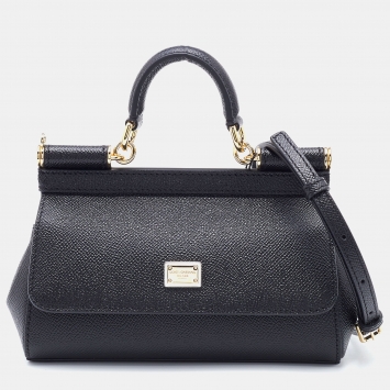 Pre Owned Dolce & Gabbana Black Leather Mini Miss Sicily Top Handle Bag