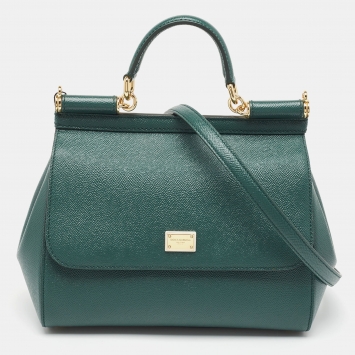 Pre Owned Dolce & Gabbana Dark Green Leather Medium Miss Sicily Top Handle Bag