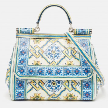 Pre Owned Dolce & Gabbana Multicolor Majolica Print Leather Medium Miss Sicily Top Handle Bag