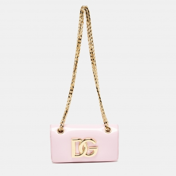Pre Owned Dolce & Gabbana Pink Polish Leather DG Logo Shoulder Bag