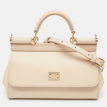 Pre Owned Dolce & Gabbana Beige Leather Small Miss Sicily East West Top Handle Bag