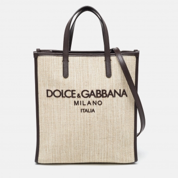 Pre Owned Dolce & Gabbana Brown/Beige Canvas and Leather DG Shopper Tote