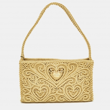 Pre Owned Dolce & Gabbana Gold Lurex Fabric Cordonetto Shoulder Bag