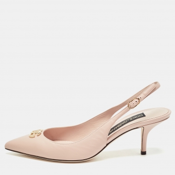 Pre Owned Dolce & Gabbana Pink Leather DG Logo Slingback Pumps Size 39.5
