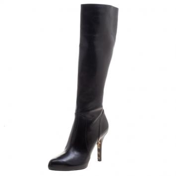 Pre Owned Dolce and Gabbana Black Leather Knee Length Boots Size 39