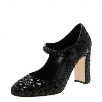 مملوكة مسبقًا Dolce and Gabbana Black Sequin Mary Jane Pumps Size 38