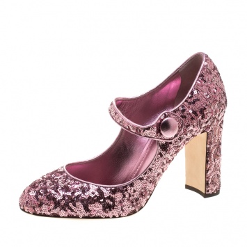 Pre Owned Dolce and Gabbana Pink Sequin Mary Jane Pumps Size 40