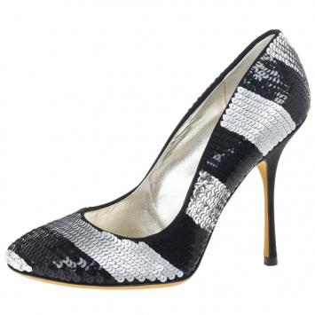 Pre Owned Dolce and Gabbana Black and Silver Sequin Pumps Size 38