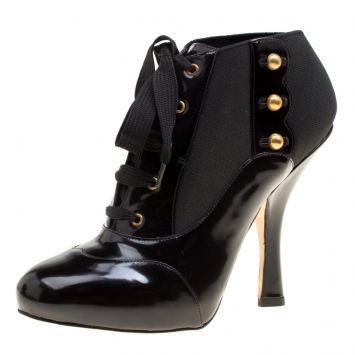 Pre Owned Dolce and Gabbana Black Leather Lace Up Ankle Booties Size 38