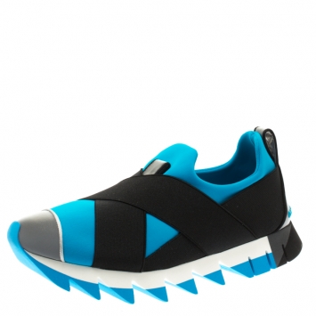 Pre Owned Dolce and Gabbana Tricolor Neoprene Fabric And Cross Elastic Band Ibiza Platform Slip On Sneakers Size 39.5