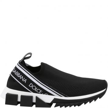 Pre Owned Dolce and Gabbana Black Stretch Jersey Sorrento Slip-On Sneakers Size 35