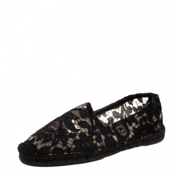 Pre Owned Dolce & Gabbana Black Lace Espadrilles Size 38