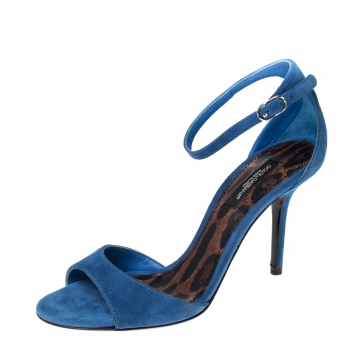 Pre Owned Dolce & Gabbana Blue Suede Open Toe Ankle Strap Sandals Size 36