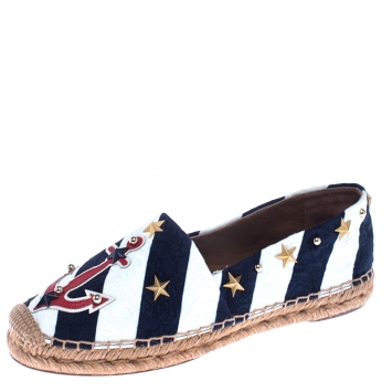 Pre Owned Dolce & Gabbana Blue/White Fabric Espadrille Loafers Size 38