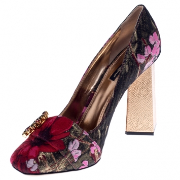 Pre Owned Dolce and Gabbana Multicolor Floral Brocade Fabric Embellished Block Heel Pumps Size 41