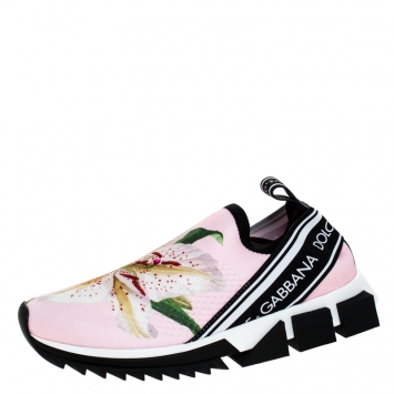 Pre Owned Dolce and Gabbana Pink Floral Stretch Fabric Sorrento Slip-On Sneakers Size 39