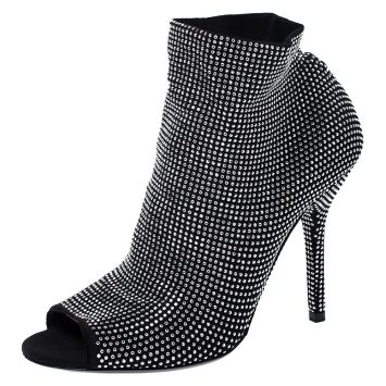 Pre Owned Dolce & Gabbana Black Stretch Fabric Embellished Ankle Booties Size 37