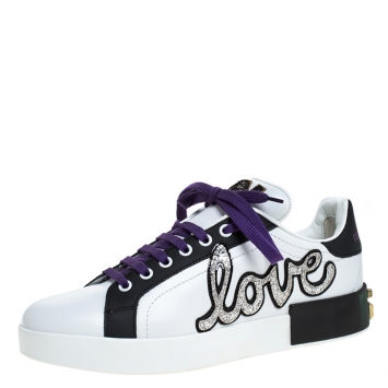 Pre Owned Dolce and Gabbana White Leather I'm in Love Low Top Sneakers Size 40