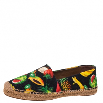 Pre Owned Dolce & Gabbana Black Fruit Print Fabric Espadrilles Size 40