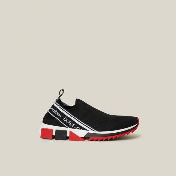 Pre Owned Dolce & Gabbana Black Slip On Logo Print Mesh Sneakers Size IT 38.5