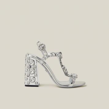 Pre Owned Dolce & Gabbana Metallic Crystal Embellished Leather Sandals Size IT 40