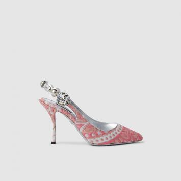 Pre Owned Dolce & Gabbana Pink Crystal-Embellished Slingback Brocade Pumps Size IT 37