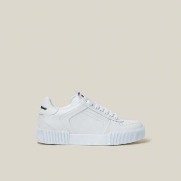 Pre Owned Dolce & Gabbana White Logo Lace-Up Leather Sneakers Size IT 40