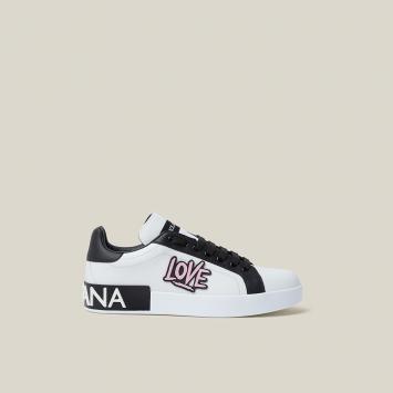Pre Owned Dolce & Gabbana White Love Logo-Embossed Leather Sneakers Size IT 38