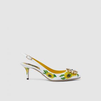 Pre Owned Dolce & Gabbana Yellow Crystal-Embellished Sunflower Leather Pumps Size IT 37
