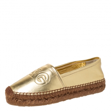 Pre Owned Dolce & Gabbana Metallic Gold Leather Platform Slip On Espadrille Size 39