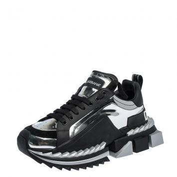 Pre Owned Dolce & Gabbana Silver/Black Leather Super Queen Platform Sneakers Size 41