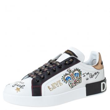 Pre Owned Dolce & Gabbana White Leather Crown Patch Lace Up Sneakers Size 41